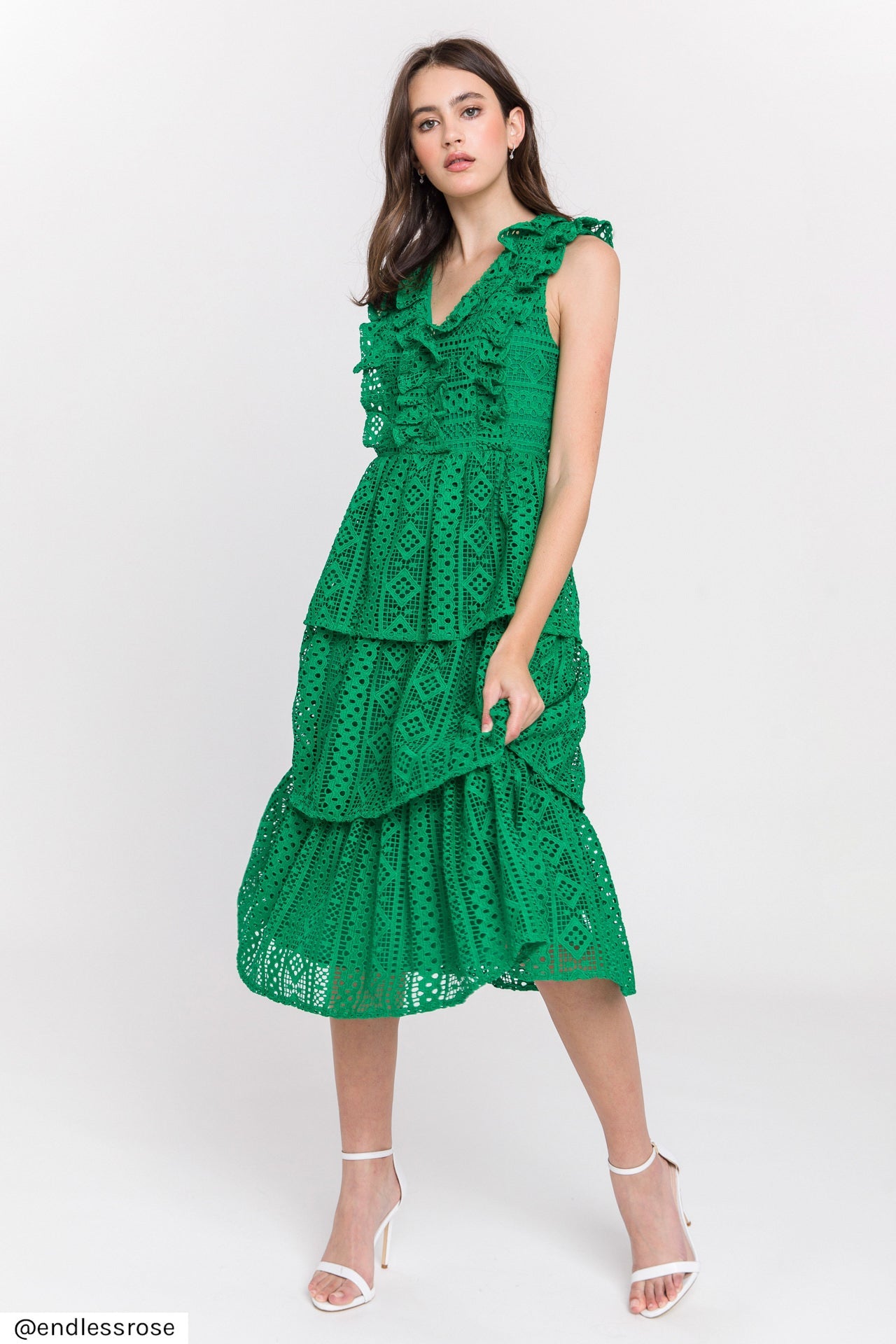 ENDLESS ROSE - All Over Lace Ruffled Dress - DRESSES available at Objectrare
