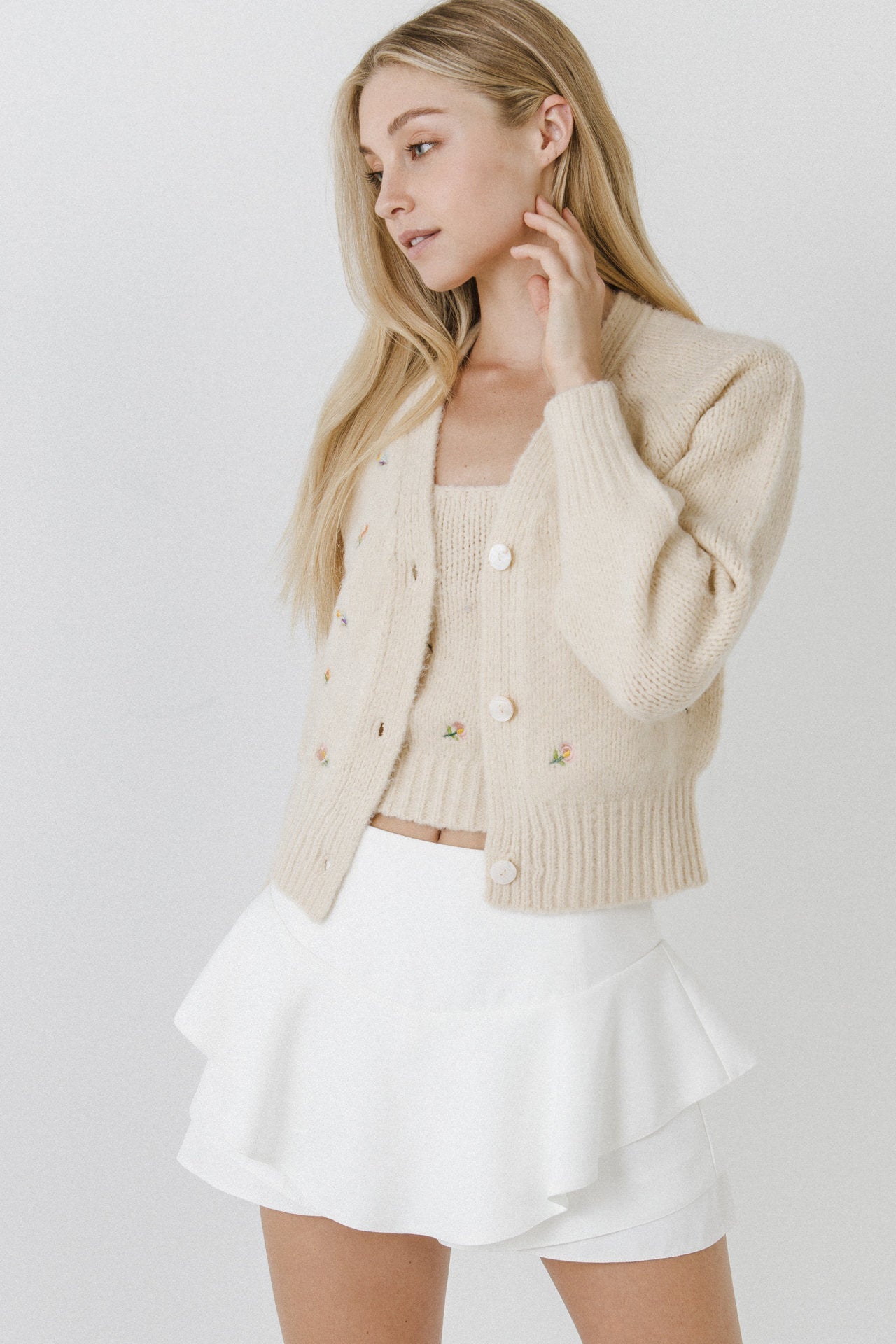 ENGLISH FACTORY - Floral Embroidered Knit Cardigan - CARDIGANS available at Objectrare