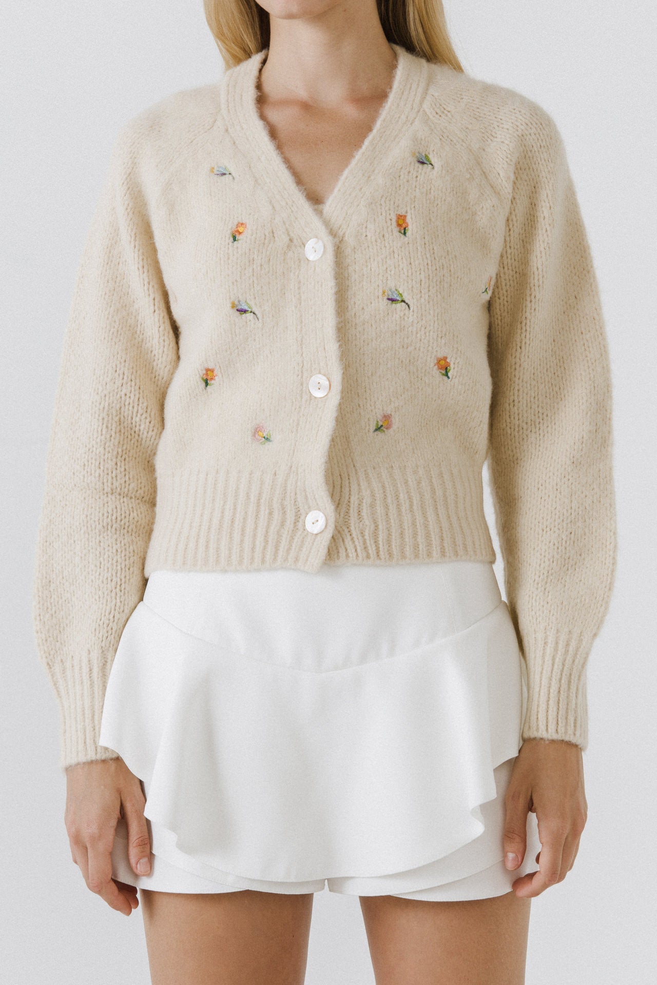 ENGLISH FACTORY - Floral Embroidered Knit Cardigan - CARDIGANS available at Objectrare