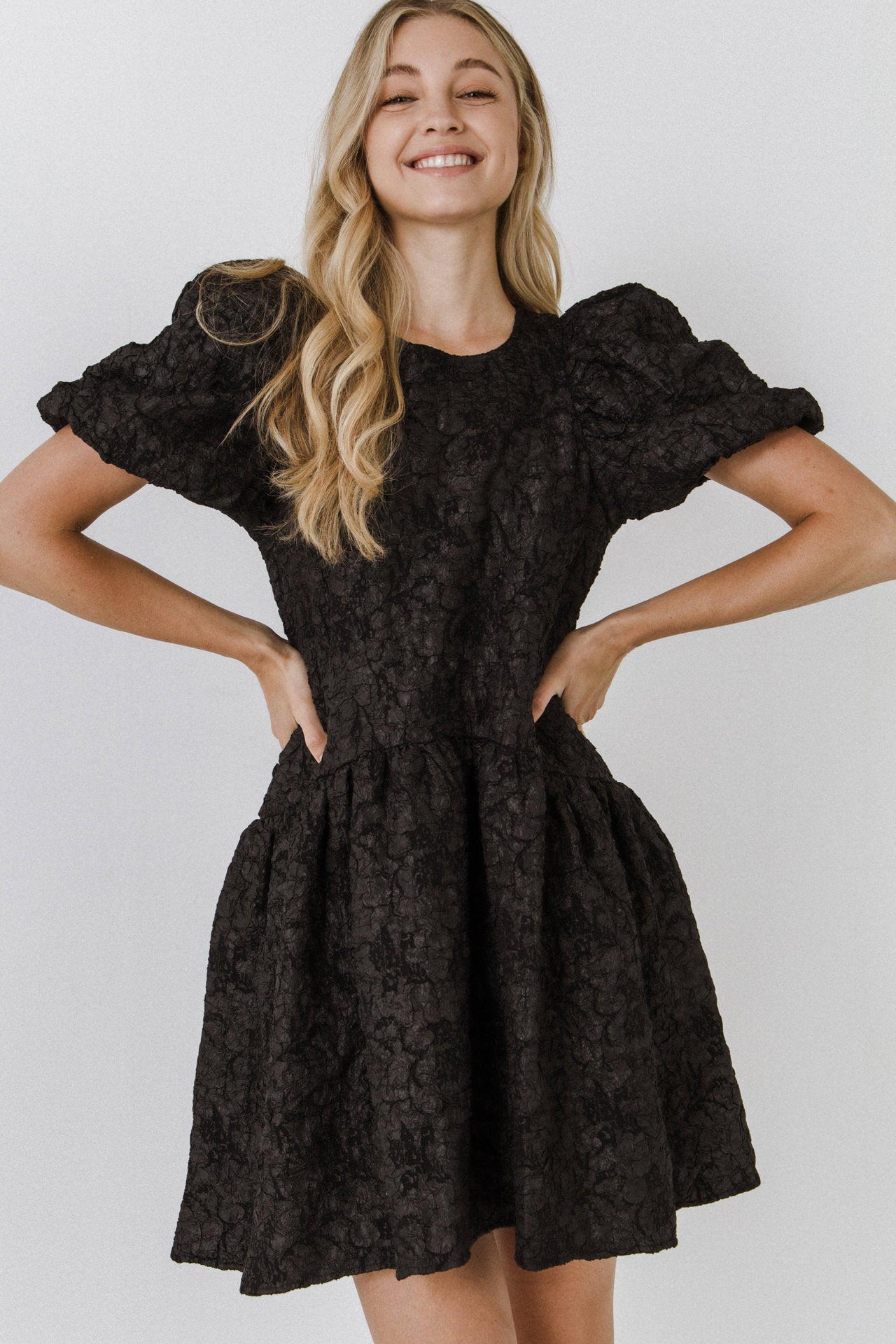 ENDLESS ROSE - Puff Sleeve Drop Waist Dress - DRESSES available at Objectrare