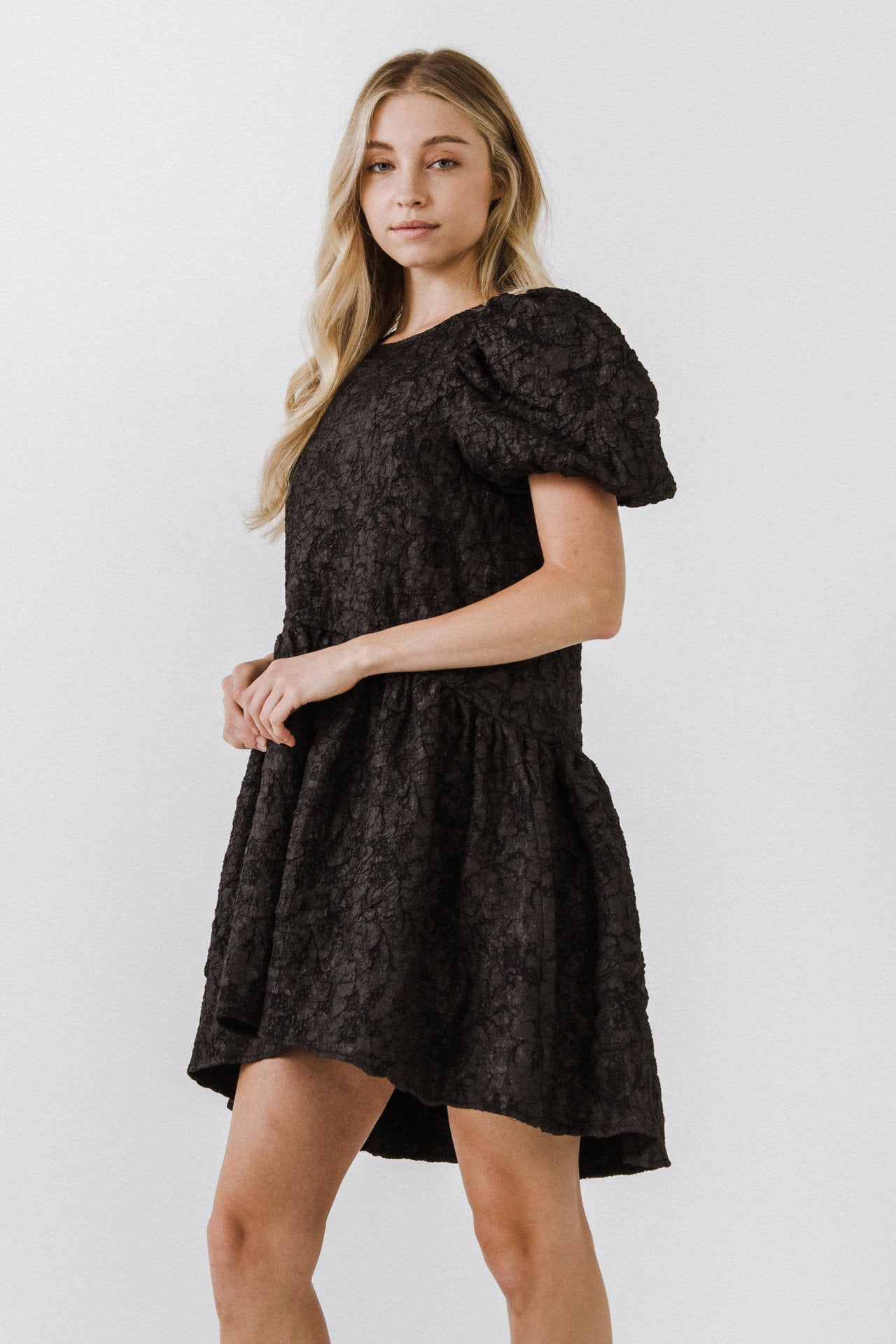 ENDLESS ROSE - Puff Sleeve Drop Waist Dress - DRESSES available at Objectrare