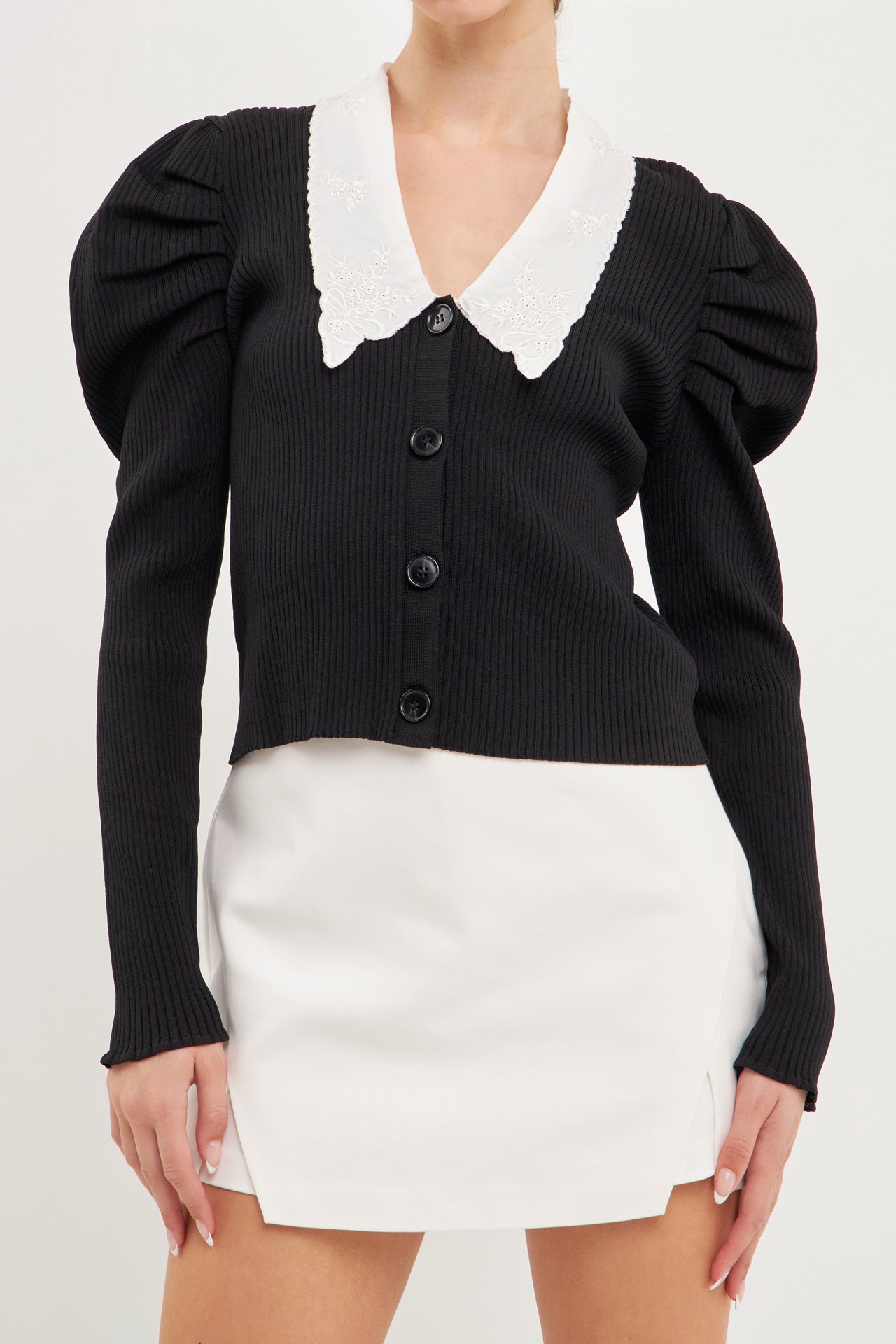 ENDLESS ROSE - Embroidered Collar Knit Cardigan - SWEATERS & KNITS available at Objectrare