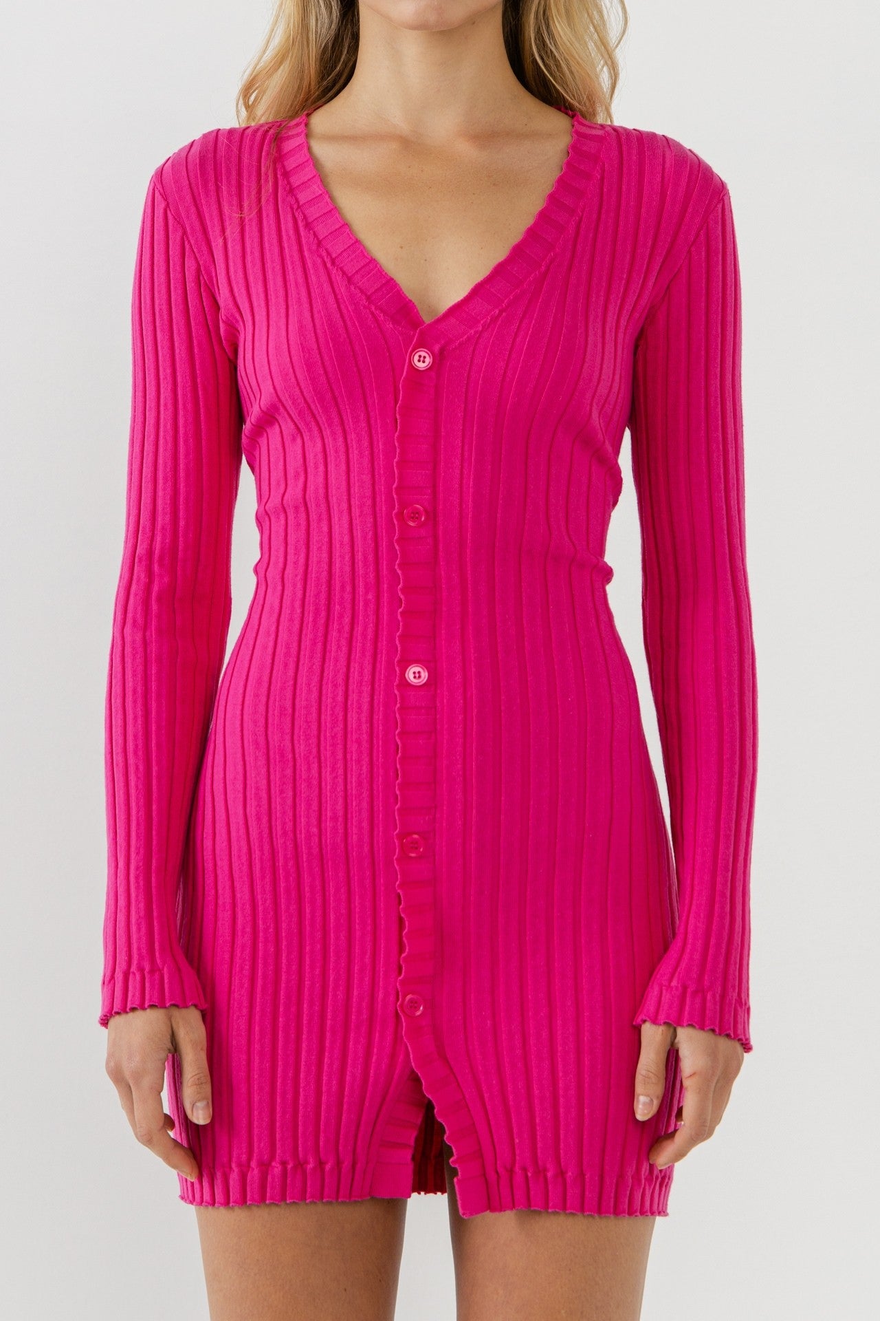 ENDLESS ROSE - Ruffle Button Down Knit Dress - DRESSES available at Objectrare