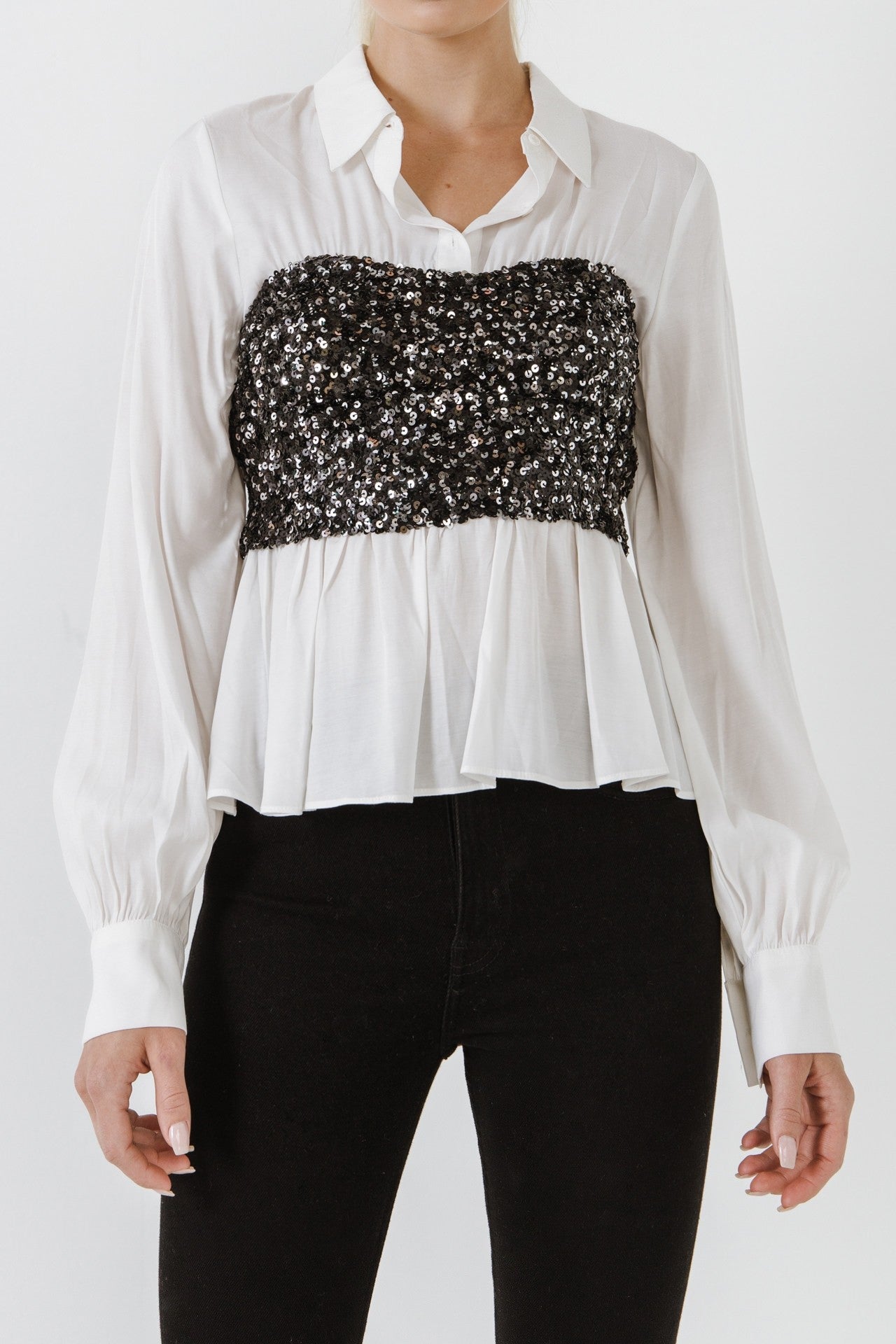 ENDLESS ROSE - Sequin Corset Dress Shirt - TOPS available at Objectrare