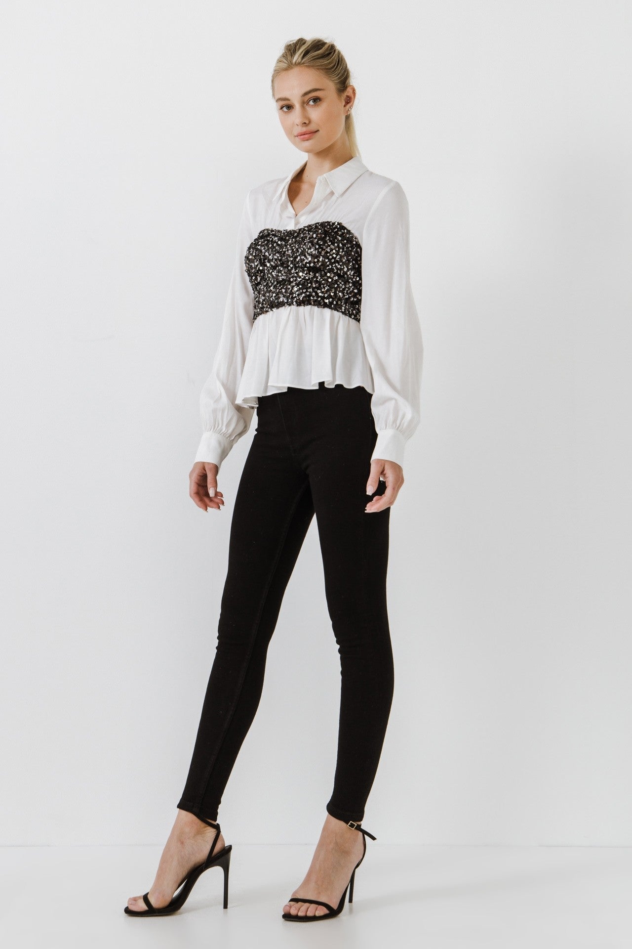 ENDLESS ROSE - Sequin Corset Dress Shirt - TOPS available at Objectrare