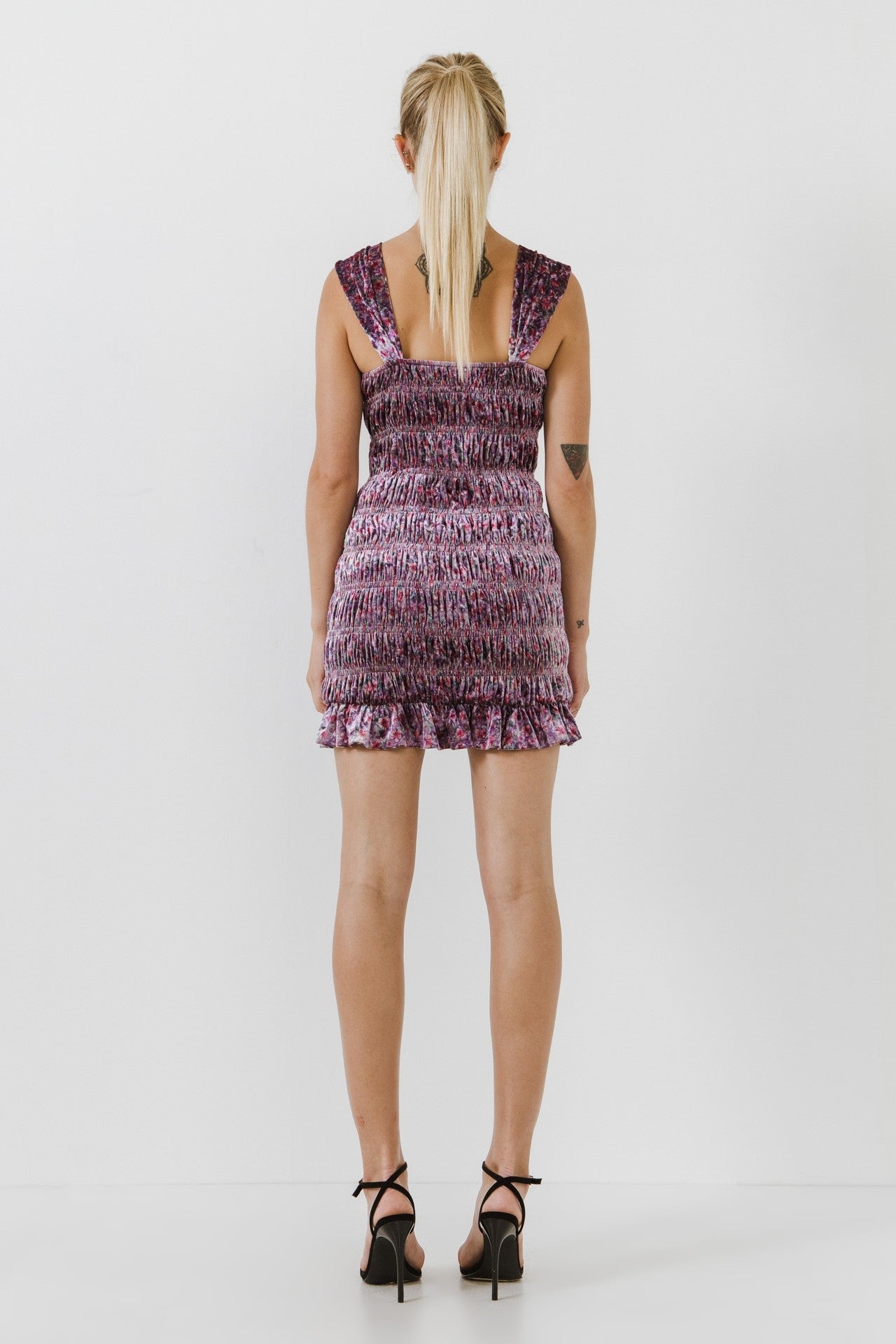 FREE THE ROSES - Floral Smocked Velvet Mini Dress - DRESSES available at Objectrare
