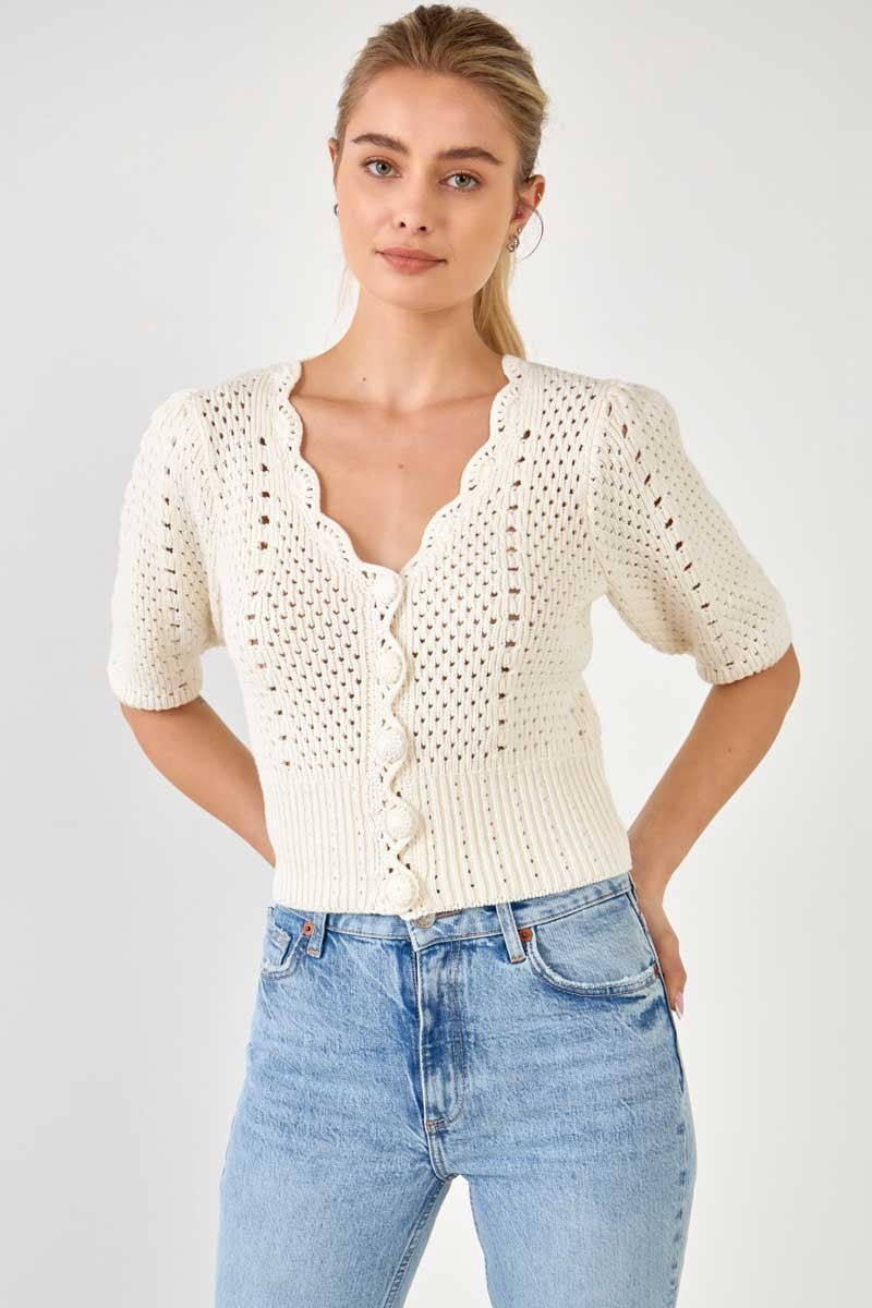 ENGLISH FACTORY - English Factory - Crochet Cropped Cardigan - CARDIGANS available at Objectrare