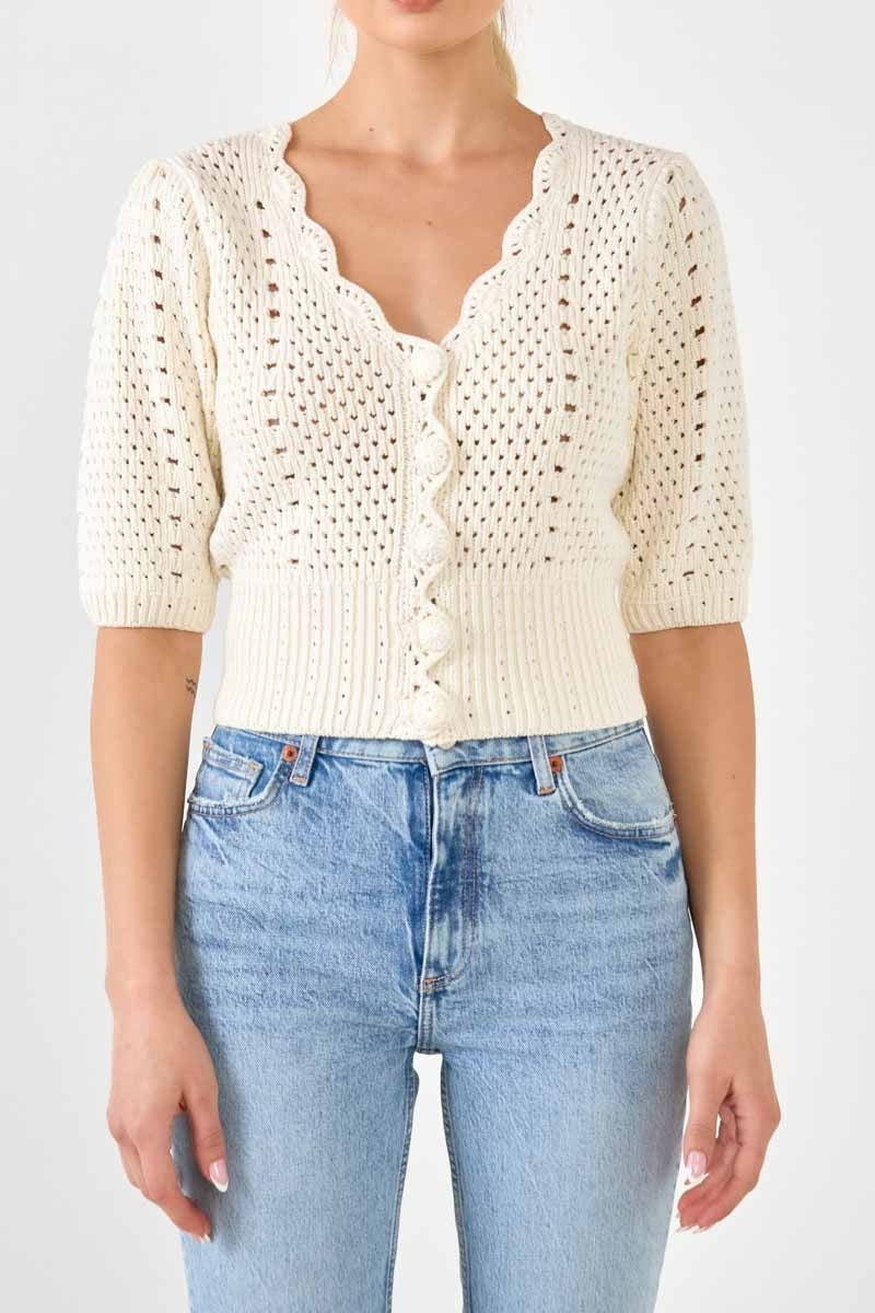 ENGLISH FACTORY - English Factory - Crochet Cropped Cardigan - CARDIGANS available at Objectrare