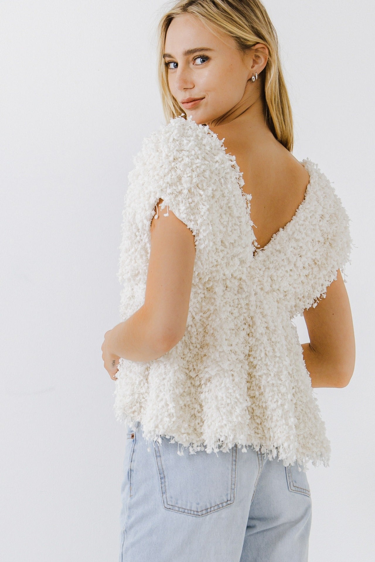 ENDLESS ROSE - Textured Top with Plunging Neckline - TOPS available at Objectrare