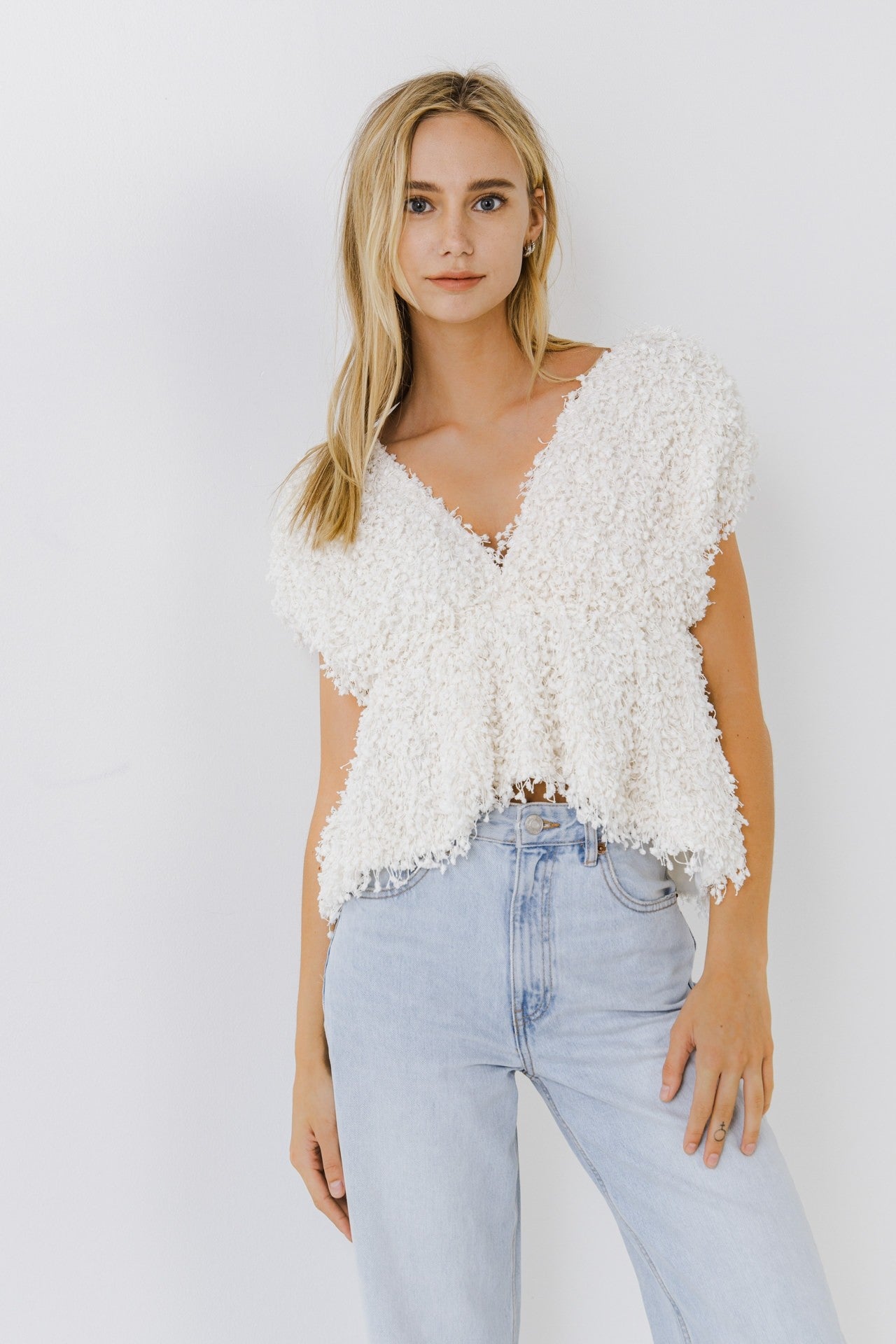 ENDLESS ROSE - Textured Top with Plunging Neckline - TOPS available at Objectrare