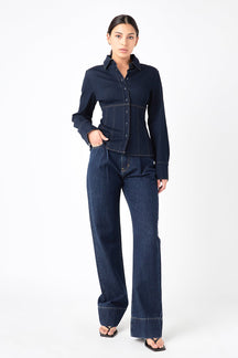 GREY LAB - Denim Flared Shirt - SHIRTS & BLOUSES available at Objectrare