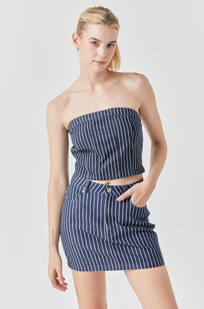 GREY LAB - Pin Striped Denim Mini SKirt - SKIRTS available at Objectrare