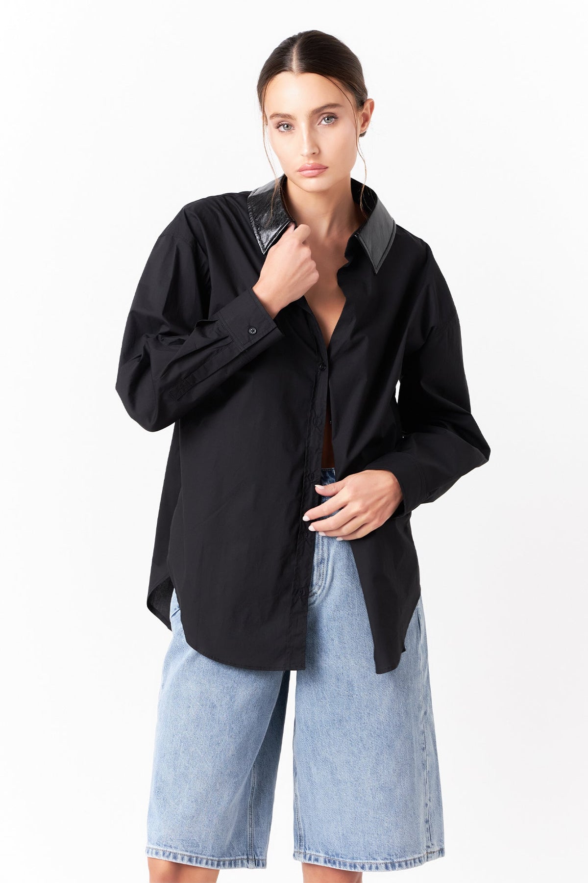 GREY LAB - Grey Lab - Pu Collared Oversize Shirt - SHIRTS & BLOUSES available at Objectrare