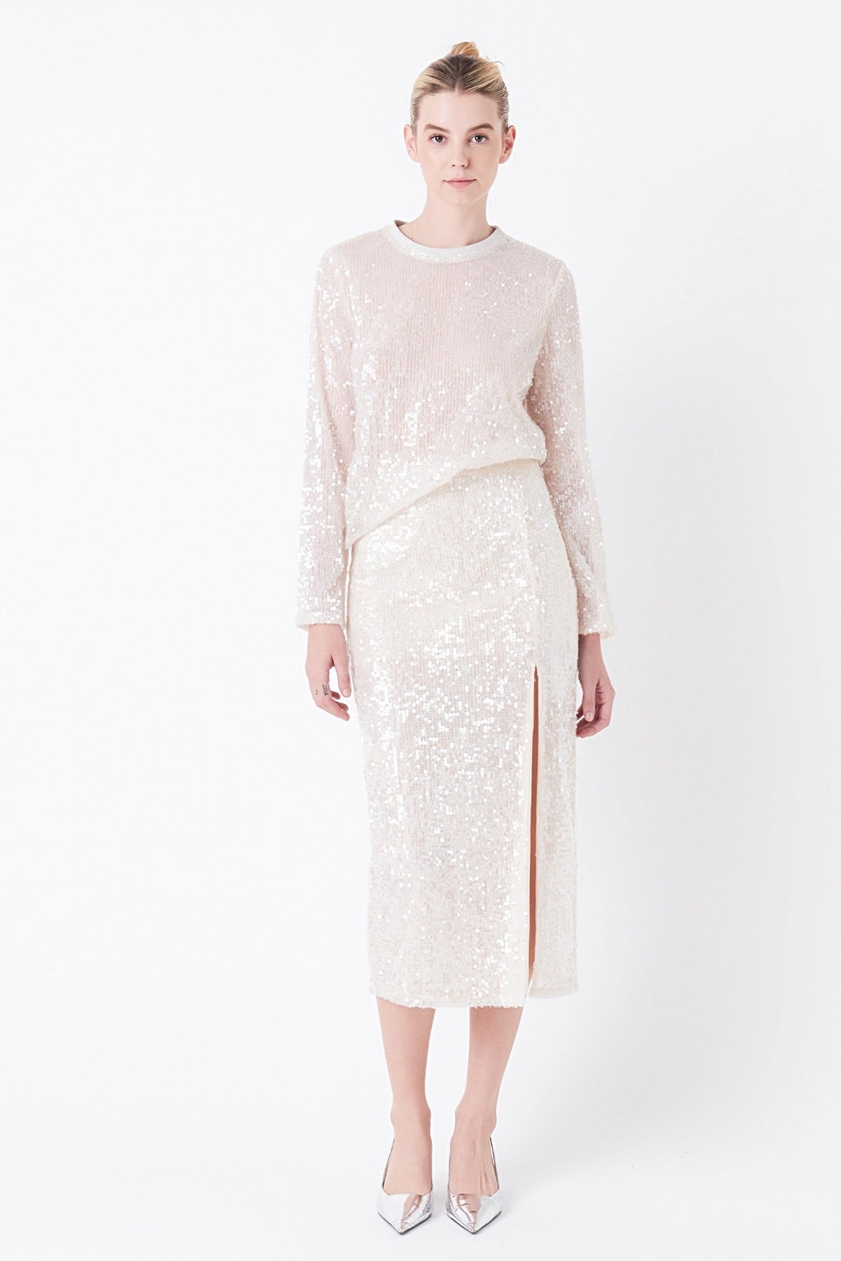 GREY LAB - Sequin Vent Midi Skirt - SKIRTS available at Objectrare