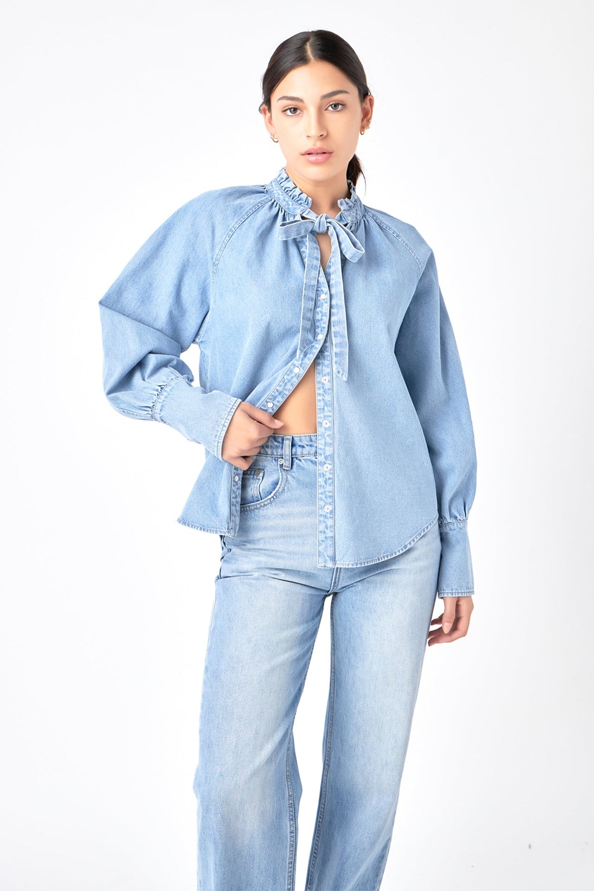 GREY LAB - Denim Shirt with Tie - SHIRTS & BLOUSES available at Objectrare