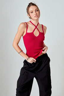 ENDLESS ROSE - Strap Detail Fitted Knit Top - CAMI TOPS & TANK available at Objectrare