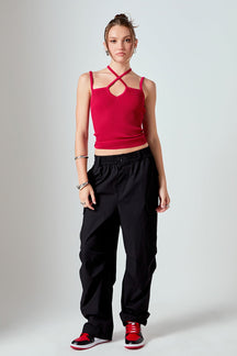 ENDLESS ROSE - Strap Detail Fitted Knit Top - CAMI TOPS & TANK available at Objectrare