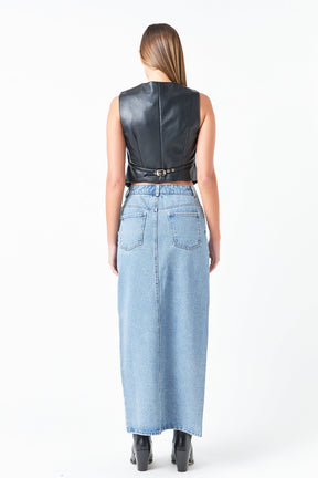 GREY LAB - Grey Lab - Front Slit Denim Maxi Skirt - SKIRTS available at Objectrare