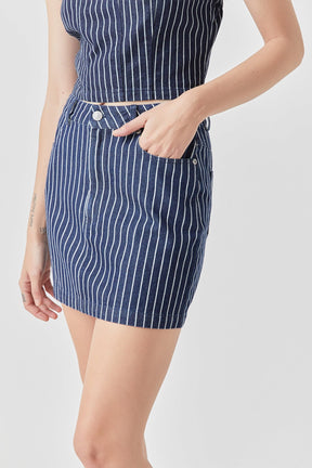 GREY LAB - Pin Striped Denim Mini SKirt - SKIRTS available at Objectrare