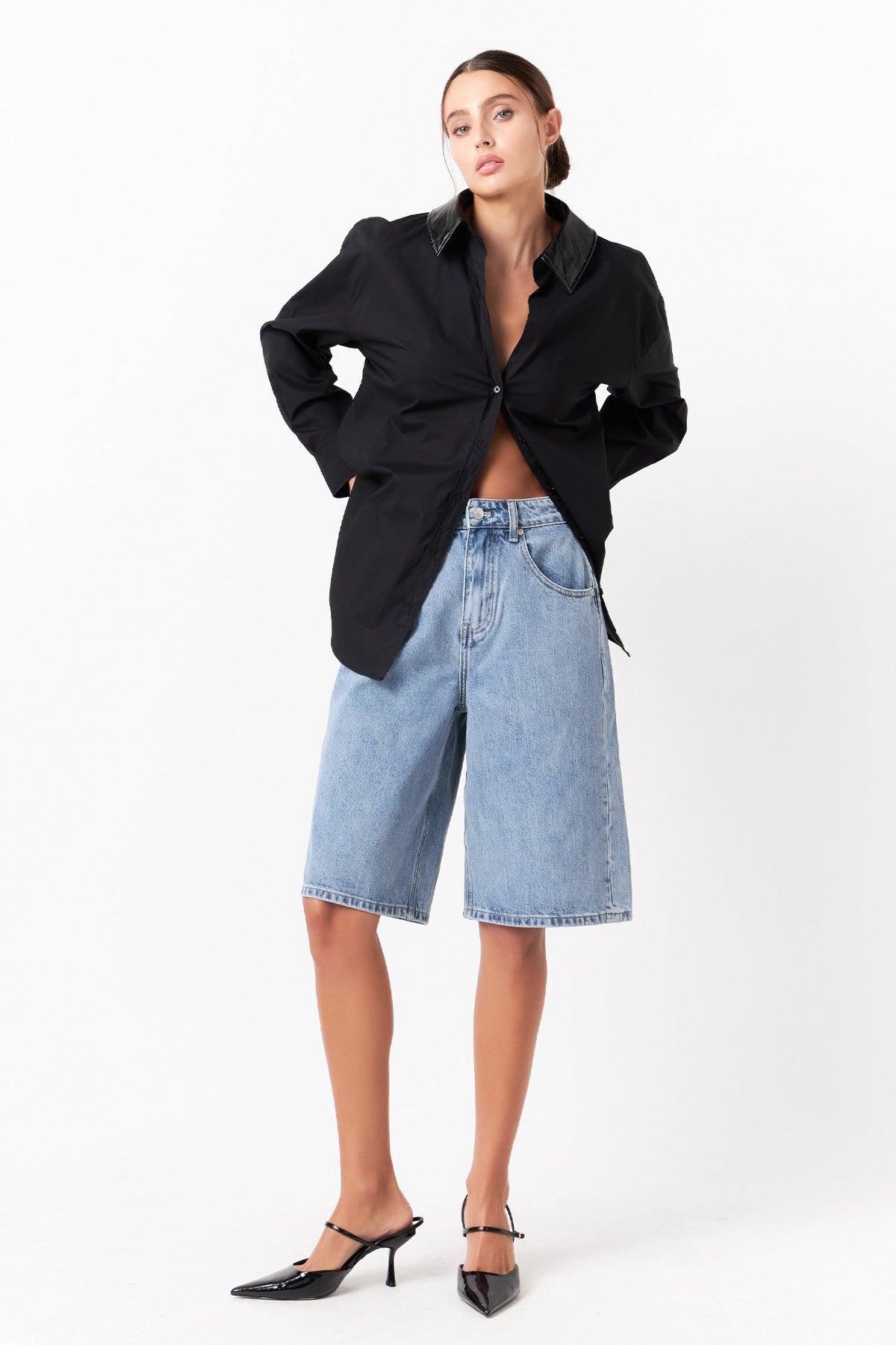GREY LAB - Pu Collared Oversize Shirt - TOPS available at Objectrare