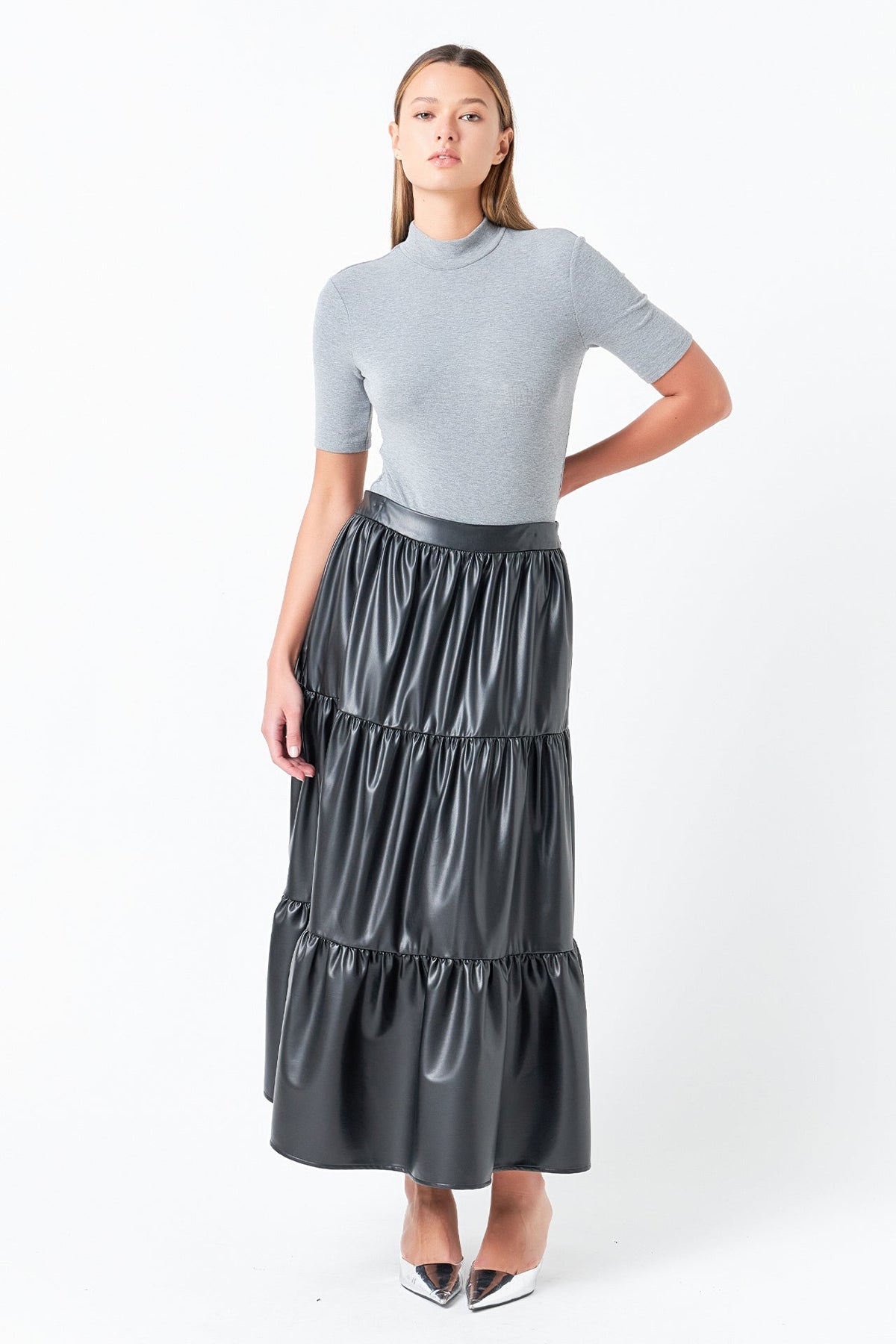 Grey Lab - Pu Tiered Long Skirt