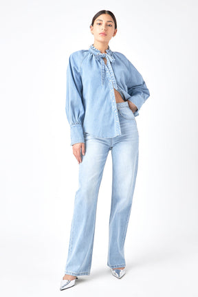 GREY LAB - Denim Shirt with Tie - SHIRTS & BLOUSES available at Objectrare