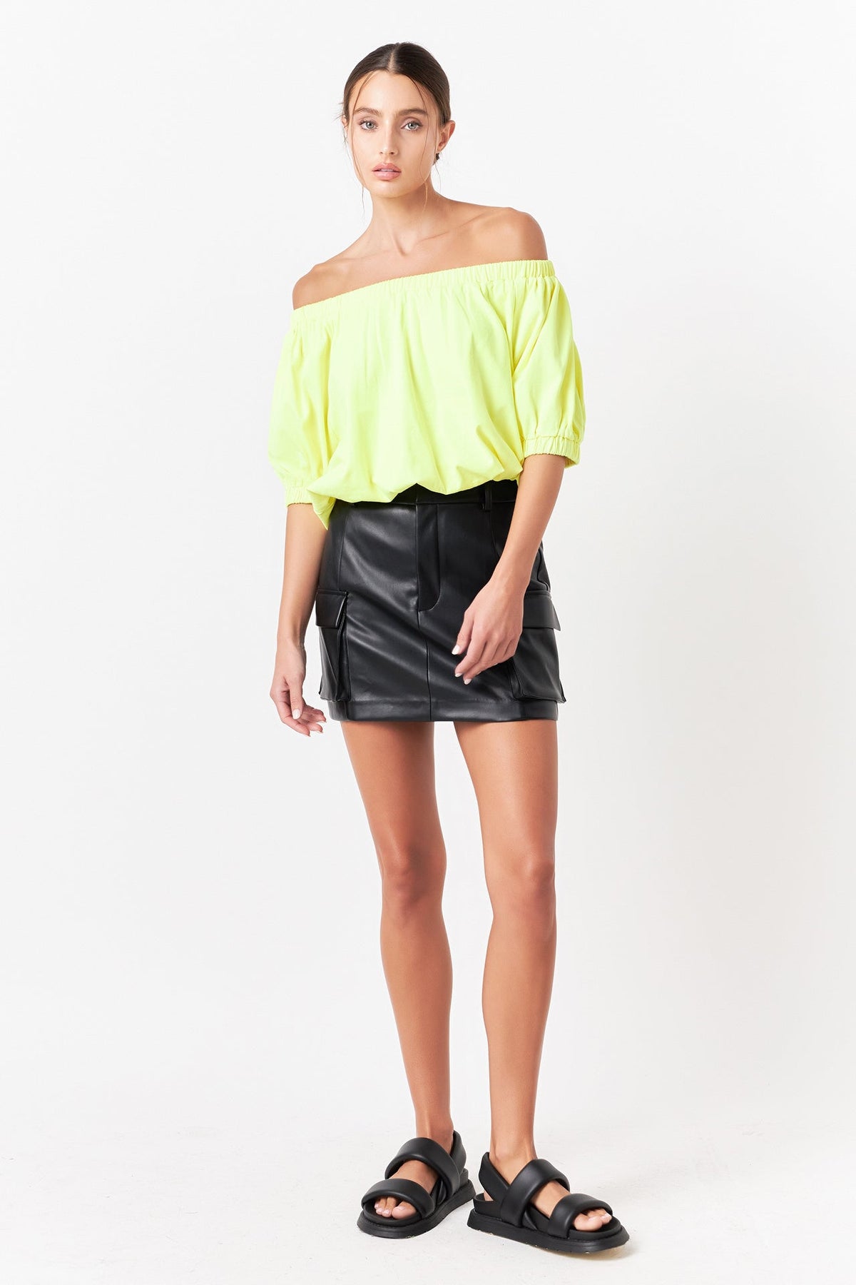 GREY LAB - Grey Lab - Neon Color Elastic Detail Balloon Cropped Top - TOPS available at Objectrare