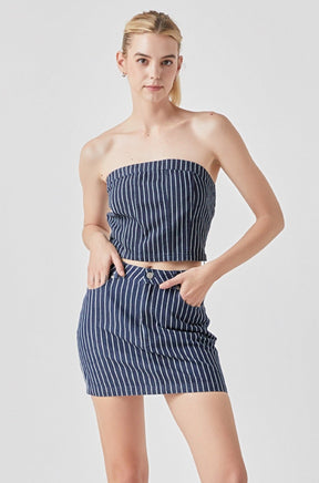 GREY LAB - Pin Striped Denim Mini SKirt - SKIRTS available at Objectrare