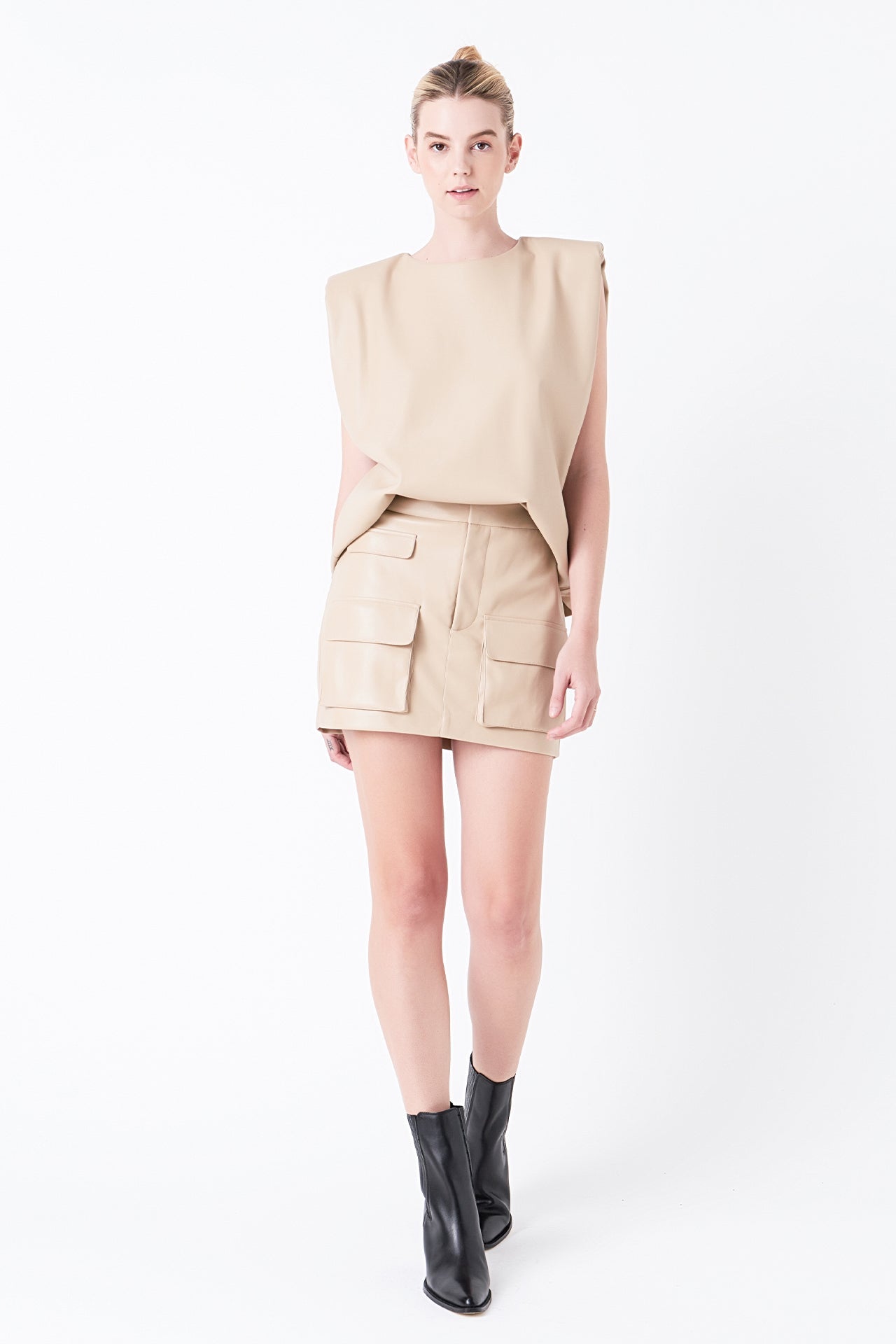 GREY LAB - Shoulder Padded Faux Leather Top - TOPS available at Objectrare