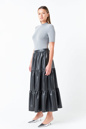 GREY LAB - Pu Tiered Long Skirt - SKIRTS available at Objectrare