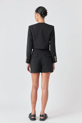 GREY LAB - Pleated High Waist Shorts - SHORTS available at Objectrare