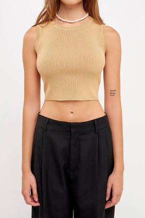 GREY LAB - Knit Crew Neck Cropped Tank Top - CAMI TOPS & TANK available at Objectrare