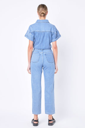 GREY LAB - Grey Lab - Short Sleeve Denim Jumpsuit - JUMPSUITS available at Objectrare