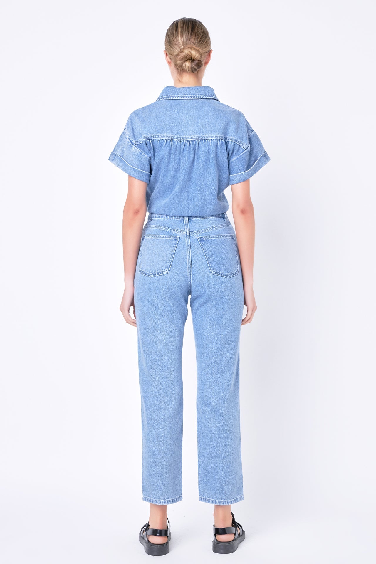 GREY LAB - Grey Lab - Short Sleeve Denim Jumpsuit - JUMPSUITS available at Objectrare