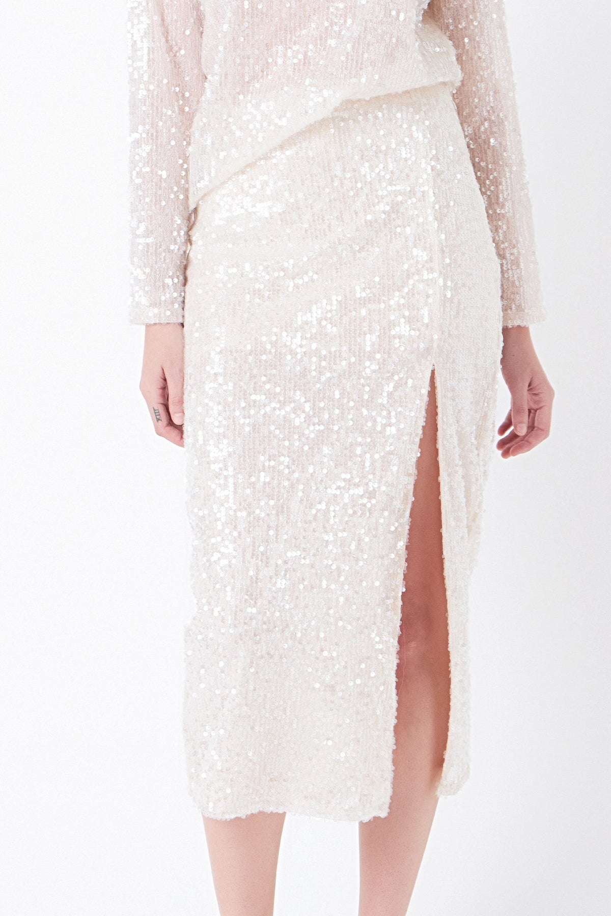 GREY LAB - Sequin Vent Midi Skirt - SKIRTS available at Objectrare