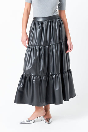 GREY LAB - Pu Tiered Long Skirt - SKIRTS available at Objectrare