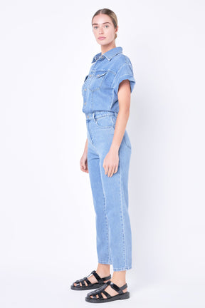 GREY LAB - Grey Lab - Short Sleeve Denim Jumpsuit - JUMPSUITS available at Objectrare