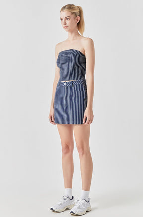 GREY LAB - Pin Striped Denim Mini SKirt - SKIRTS available at Objectrare