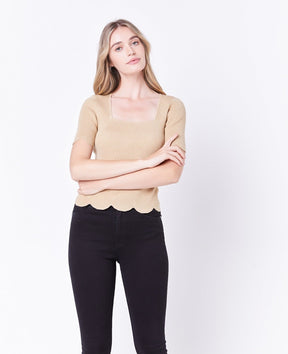 ENGLISH FACTORY - English Factory - Scalloped Hem Square Neck Sweater - SWEATERS & KNITS available at Objectrare