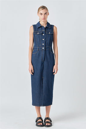 GREY LAB - Sleeveless Maxi Denim Dress - DRESSES available at Objectrare