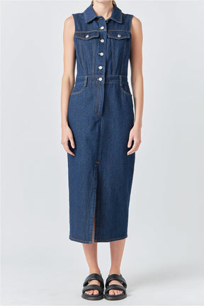 GREY LAB - Sleeveless Maxi Denim Dress - DRESSES available at Objectrare