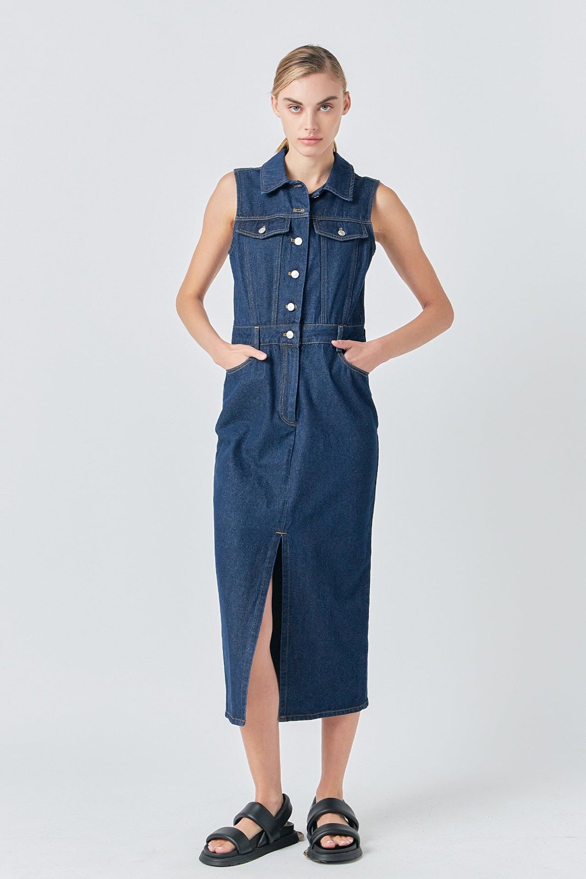 GREY LAB - Sleeveless Maxi Denim Dress - DRESSES available at Objectrare