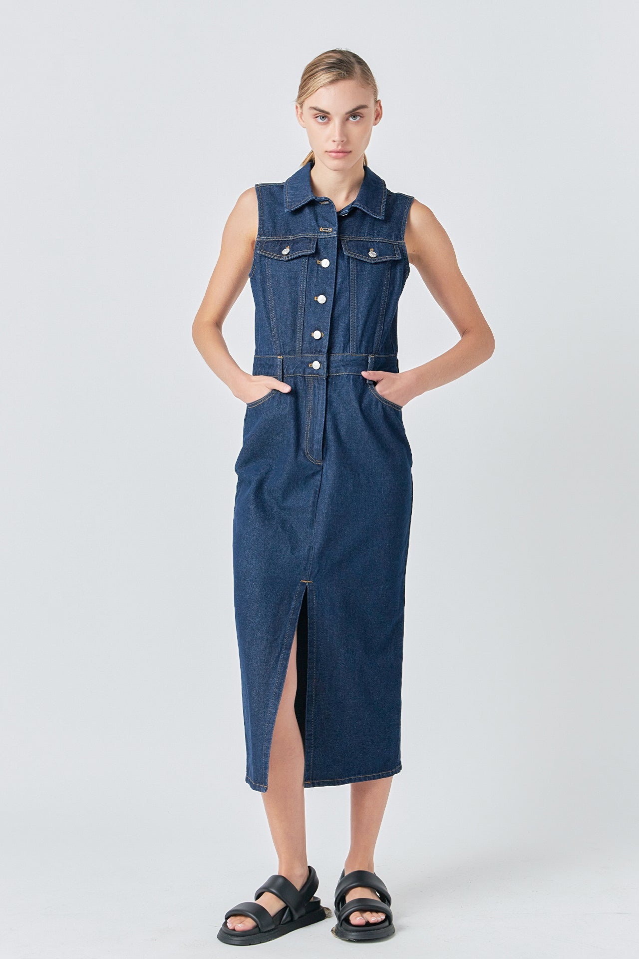 GREY LAB - Sleeveless Maxi Denim Dress - DRESSES available at Objectrare