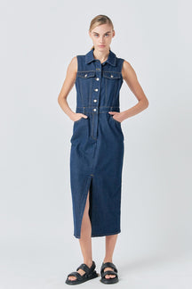 GREY LAB - Sleeveless Maxi Denim Dress - DRESSES available at Objectrare