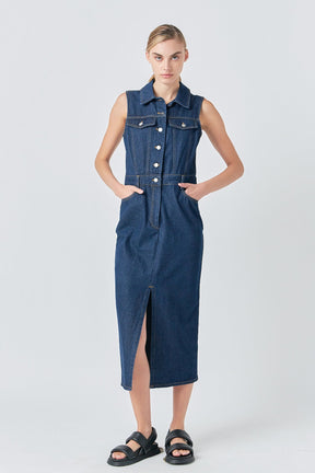 GREY LAB - Sleeveless Maxi Denim Dress - DRESSES available at Objectrare