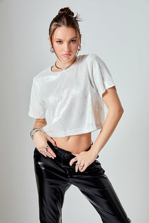 ENDLESS ROSE - Sequins Cropped Top - T-SHIRTS available at Objectrare