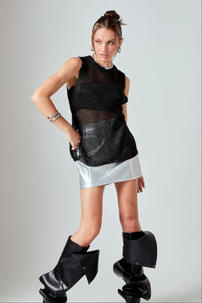 ENDLESS ROSE - Sleeveless Knit Sheer Top With Back Keyhole - CAMI TOPS & TANK available at Objectrare