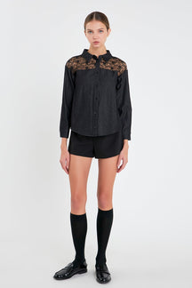 ENGLISH FACTORY - Long Sleeve Laced Jeans Shirt - TOPS available at Objectrare