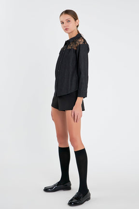 ENGLISH FACTORY - Long Sleeve Laced Jeans Shirt - TOPS available at Objectrare