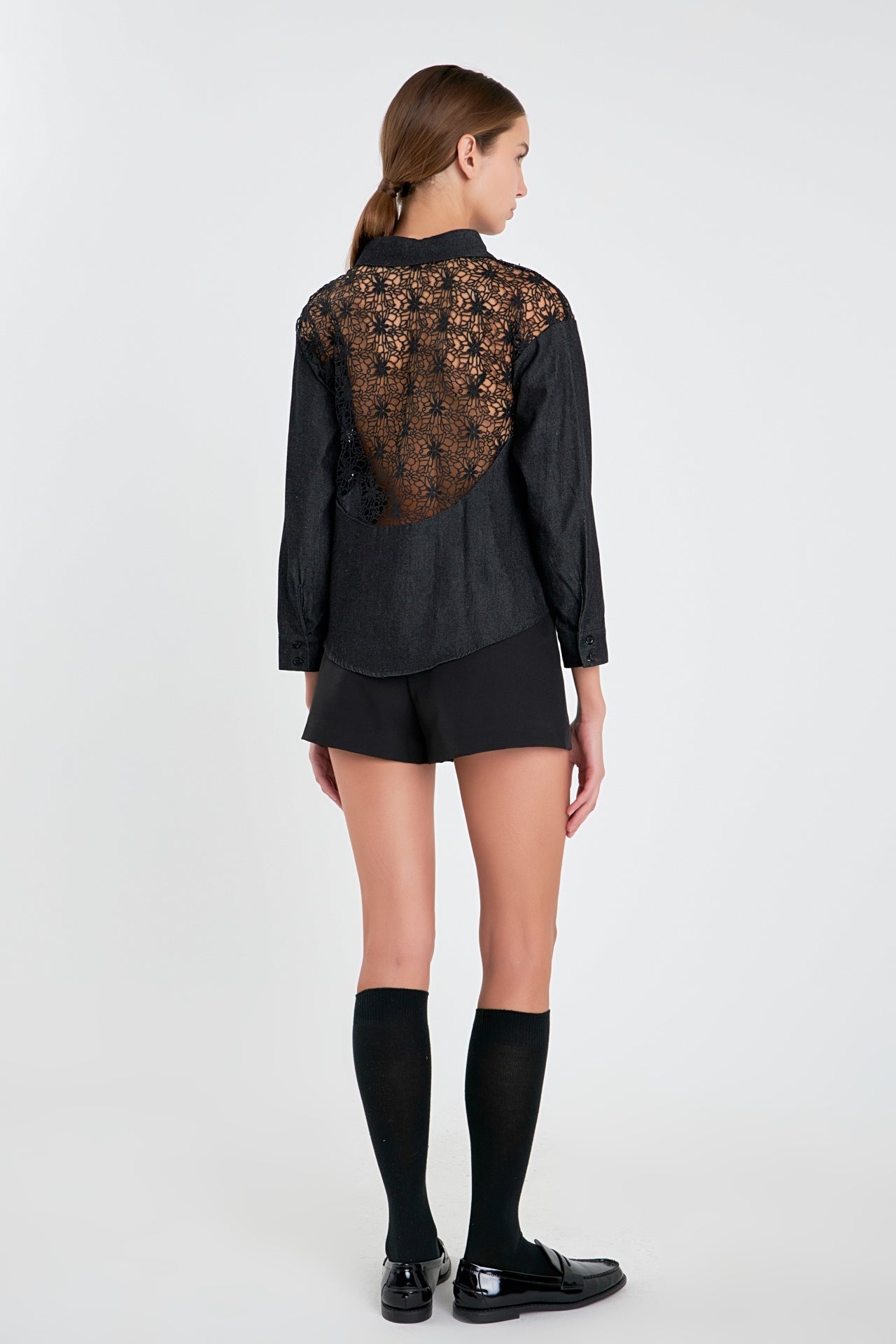 ENGLISH FACTORY - Long Sleeve Laced Jeans Shirt - TOPS available at Objectrare